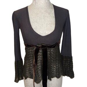 Emporio Armani Womens Sweater Size 42 Brown Velvet Tie Baby Doll Knit Y2k
